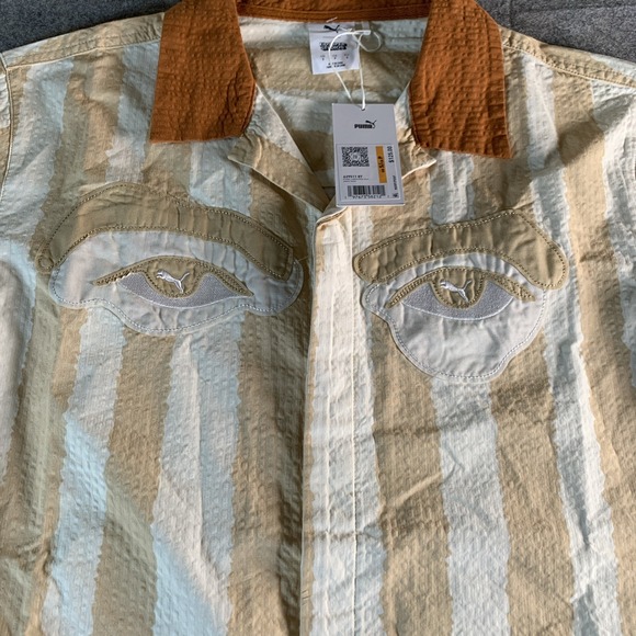 New Puma Kid Super Studios Button Down Shirt Alpine Snow Beige Size S 62951187 - Picture 3 of 10